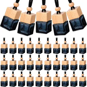 BBTO 50 Pcs Hanging Car Air Freshener Black Car Diffuser Bottles Empty Glass Perfume Bottle Freshener Diffuser Bottles Pendant for Essential Oil Fragrance Aromatherapy Ornament(Cube)