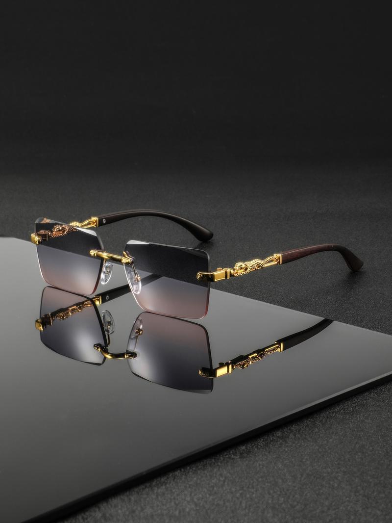 Men's Metal Square Frameless Retro Casual Glasses, High-End Elegant Versatile Design, Stylish Eyewear for Everyday Wear Classic Shades Tortoiseshell Sunglasses