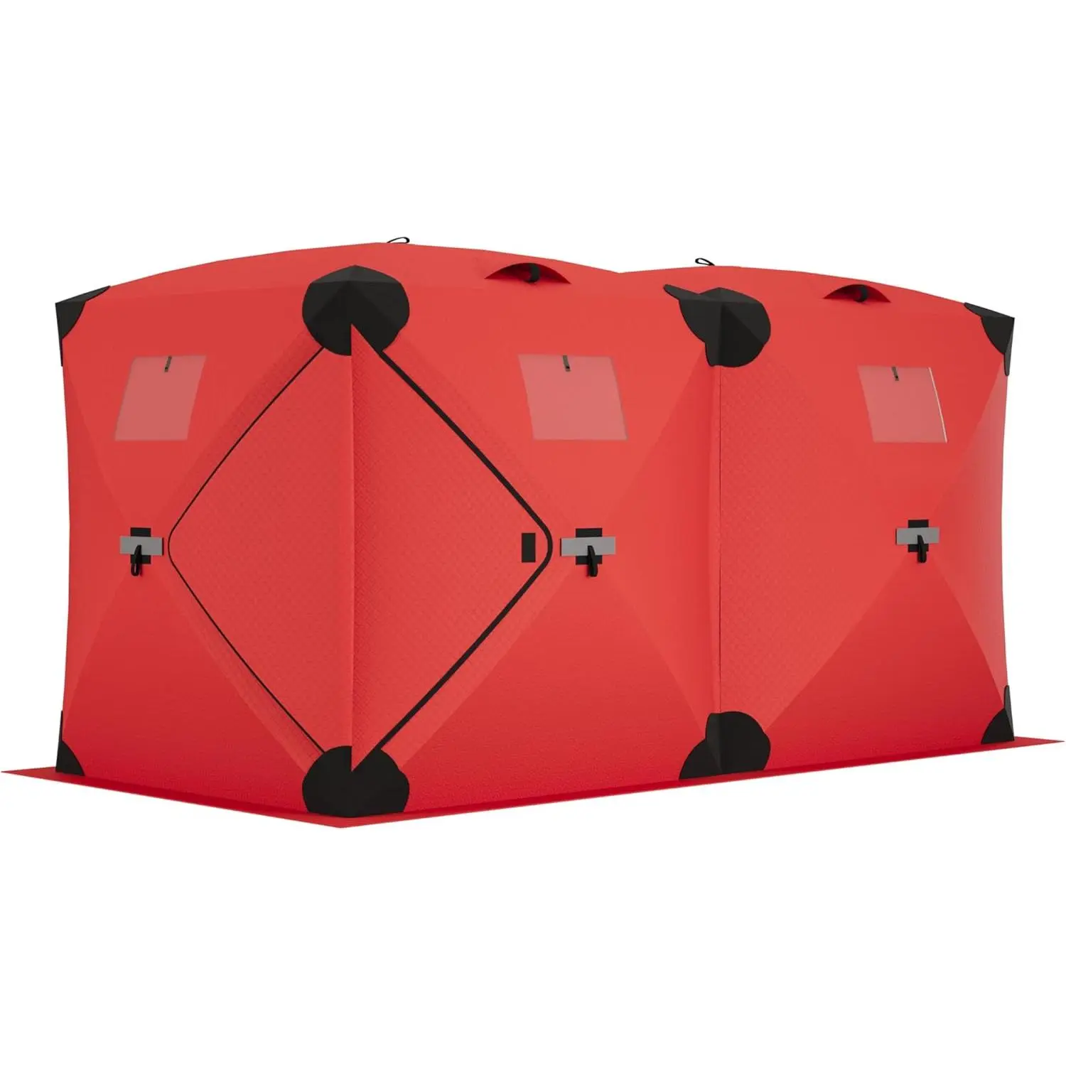 【Garvee】Portable Ice Fishing Tent - Spacious 6 to 8-Person Pop-Up Ice Shack for Winter Fishing with 210D Fabric - Sturdy and Weather Resistant - Blue/Red