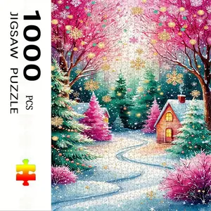 1000 Piece Snow Cabin Puzzle, Adult Family Interactive DIY Decor, Holiday Scene, Mixed Colors, Perfect Gift, Durable Puzzle