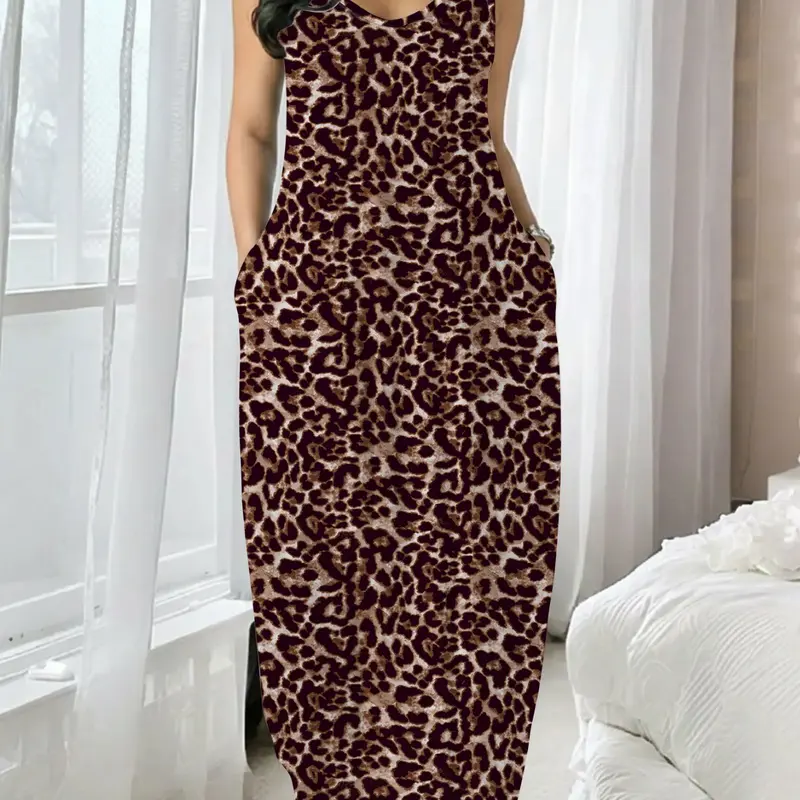 Summer Casual Sleeveless Maxi Dress with Pockets, Loose-Fit Comfortable Dress for Home and Everyday Wear