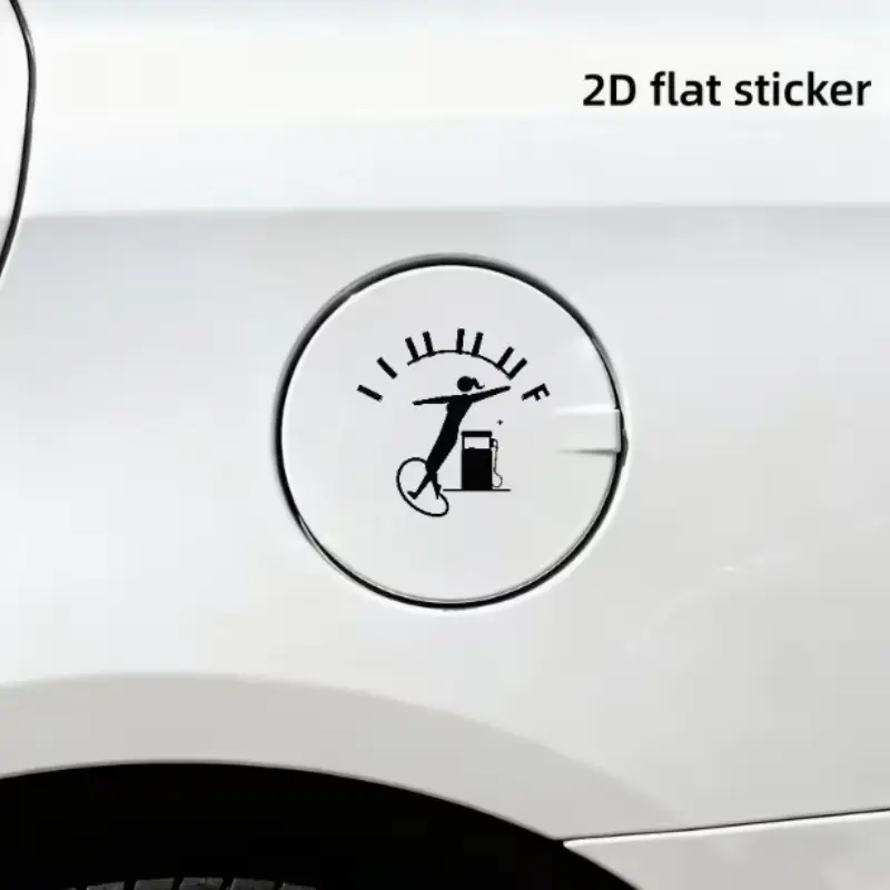 2D Flat Sticker, Humanoid Robot & Oil Pump Interaction, Car Fuel Cap Sticker, Geometric Decorative Car Decal, Motorcycle Helmet Sticker