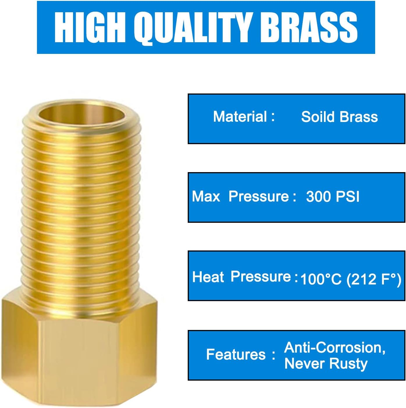 1/2" Brass Pipe Fitting, 1/2" Female to 1/2" Male Pipe Extension Fittings Connector for Tub Spout/Shower, Hex Bushing Converter Adapter, Length 30MM/40MM/50MM/70MM/100MM (5pcs) with Teflon Tape (2pcs) 1/2" Brass Pipe Fitting, 1/2" Female to 1/2" Male Pipe Extension Fittings Connector for Tub Spout/Shower, Hex Bushing Converter Adapter, Length 30MM/40MM/50MM/70MM/100MM (5pcs) with Teflon Tape (2pcs)