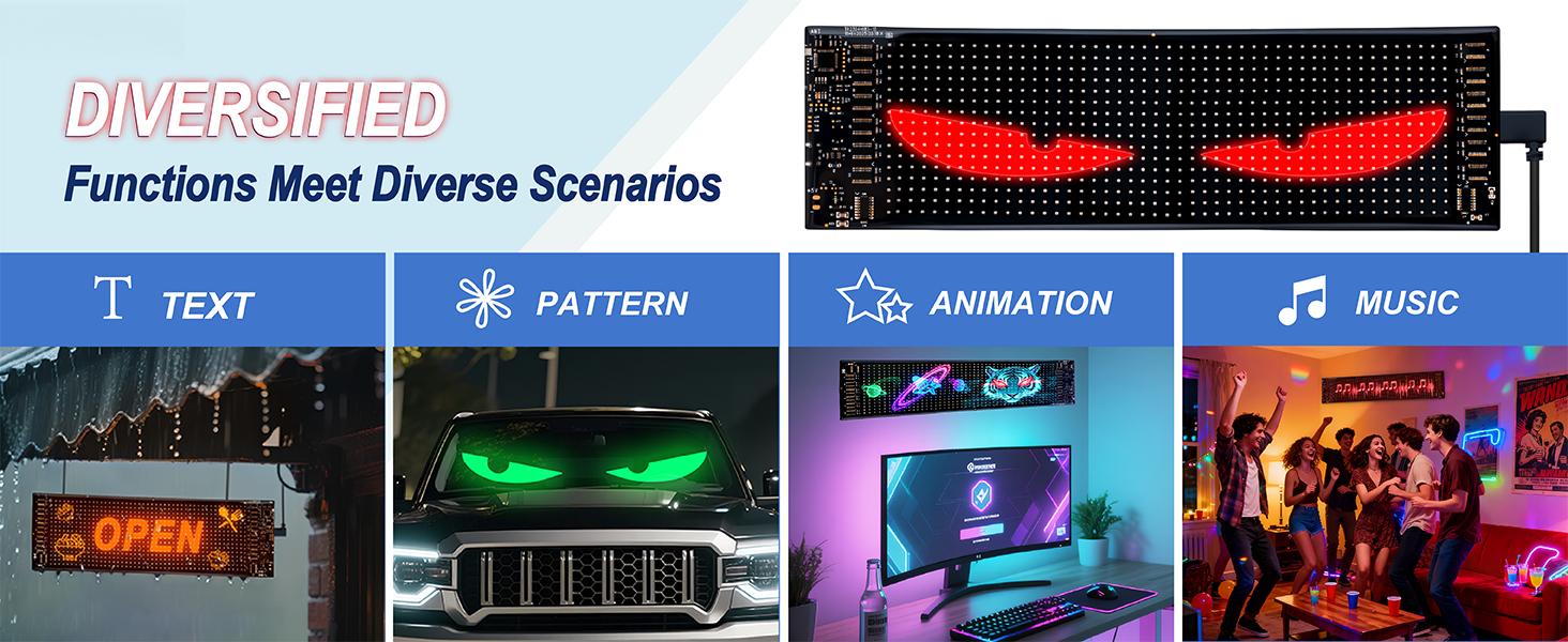 2PCS 23.4"x4.7" LED Eyes for Car Windshield - Devil Eyes Light Strips with Dynamic Patterns, APP/Remote Control, IP68 Waterproof, USB-Powered for Cars/Trucks/RVs/Motorcycles