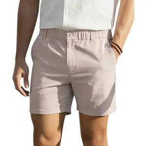 RQP Men's Cotton Casual Shorts Classic-fit 5" Chino Shorts Elastic Waist Daily Wear Dress Shorts