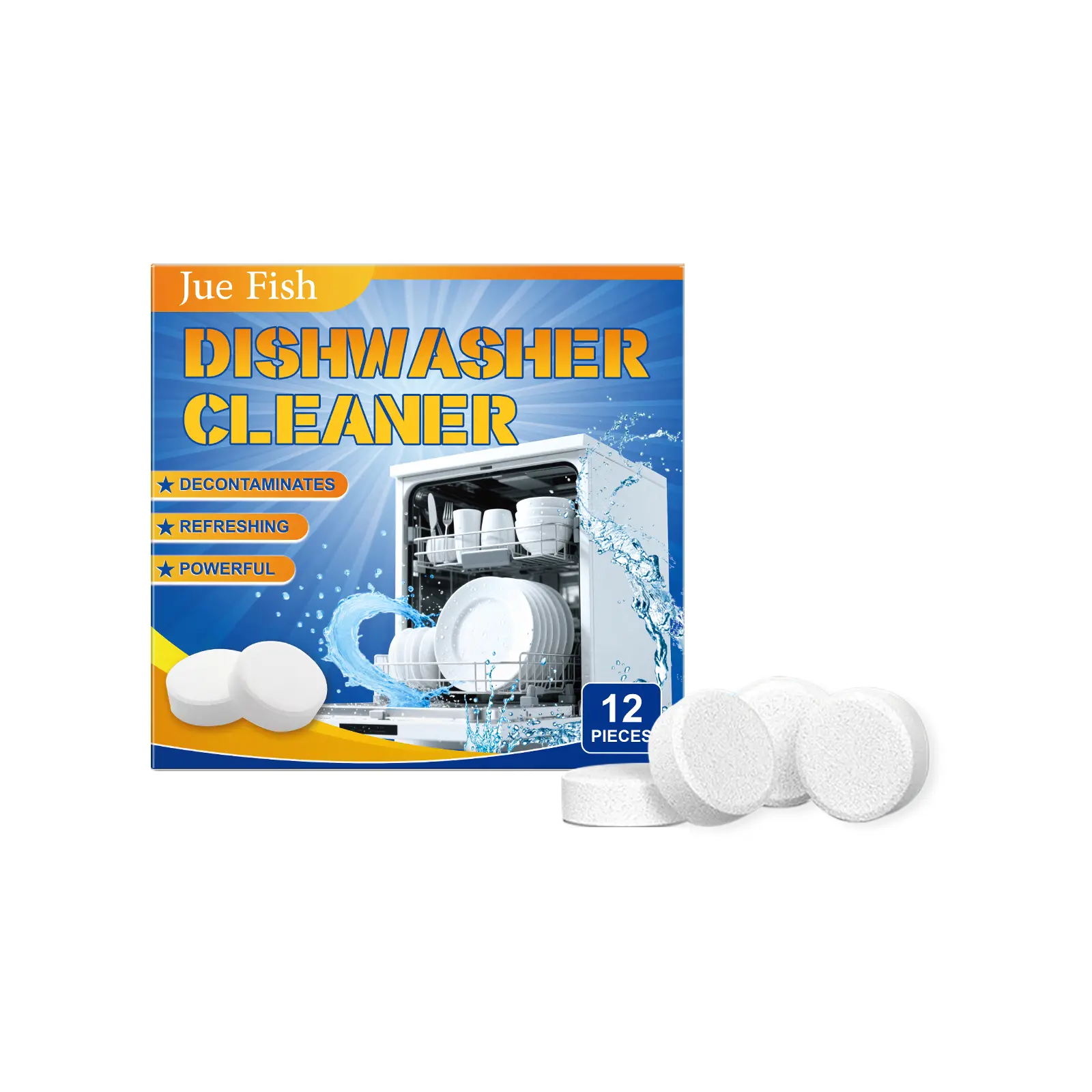 Jue Fish Multi-Functional Dishwasher Cleaner Powder Tablets - Multi-Purpose Descaler, Descaling, Grease Cleaner, Hard Water Dishwashing Supplies for Degreasing, Limescale Reduction, Tableware Maintenance, Multi-Purpose Descaler Dishwashing Supplies