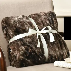 Ruched Faux  Throw Blanket for Couch,Cozy Plush Soft Luxury Warm for Fall Winter,Reversible Furry Thick Lightweight Blanket for Bed Sofa,Aesthetic Room Decor,50*60 Inches,Tie Dye Brown