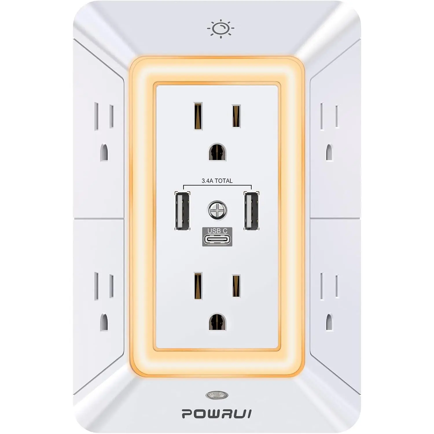 Multi Plug Wall Outlet Night Light, POWRUI 6 Outlet Extender & 3 USB Ports