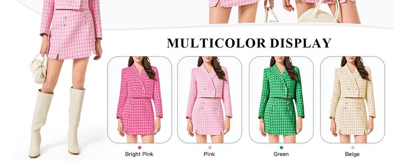 Danedvi Womens Cropped Tweed Blazer Sets 2 Piece Outfits and Mini Skirt Sets Business Casual Suits