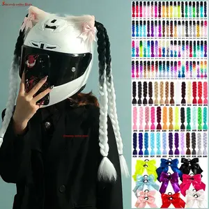 2pcs Motorcycle Helmet Braids Wigs Women Girl Dual Pigtail Ponytail Wig Twist with Sucker for Motorbike Helmet 164 Color Options