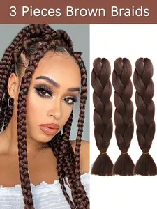 Braiding Hair Extension 24 Inch 3 Packs Synthetic Profession Jumbo Braid in Hair Extensions Chocolate Brown Colored Hair Extensions for Women Braiding