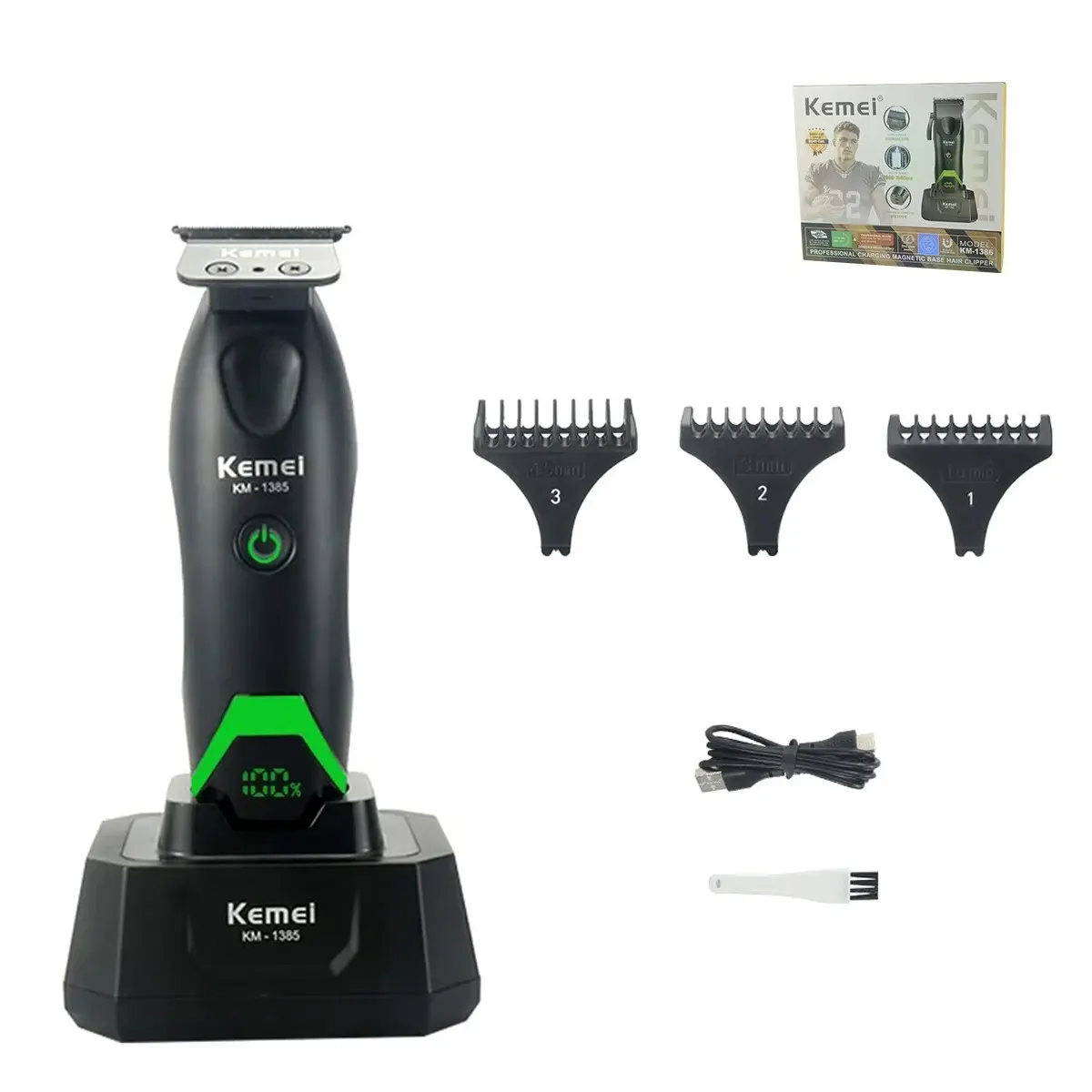 Kemei Professional Hair Clipper LED Display Trimmer Charging Base Hair Care Appliance Adjustable Clipper for Men KM-1385 KM-1386