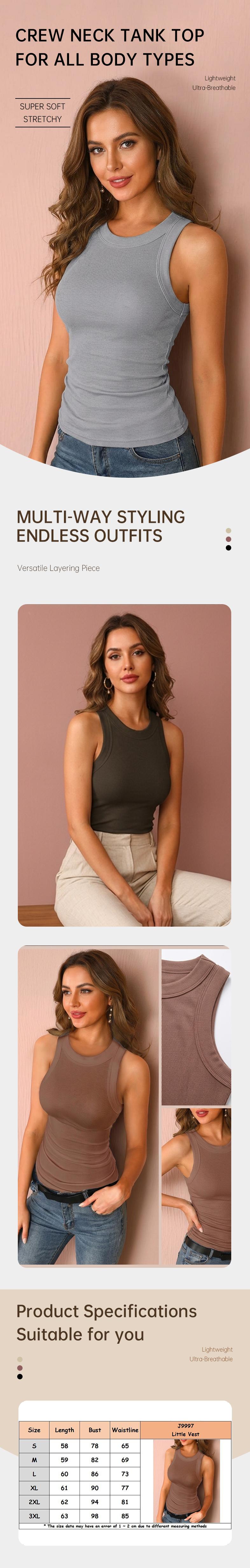 Serenade Ribbed Knit Tank Spring/Summer Solid Color Printed Round Neck Tank Top for Women