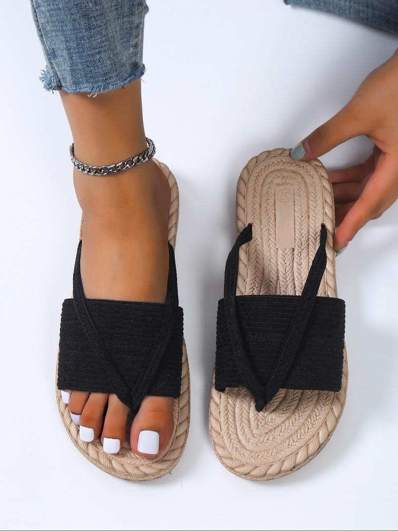 Summer 2025 Solid Color Slide Slippers for Women, Flip Flops, Comfort Barefoot Shoes, Lightweight Breathable Bohemian Sandals, Beach Footwear, Boho Sandals, Wide Band Slippers for Beach, Boho Style Slides
