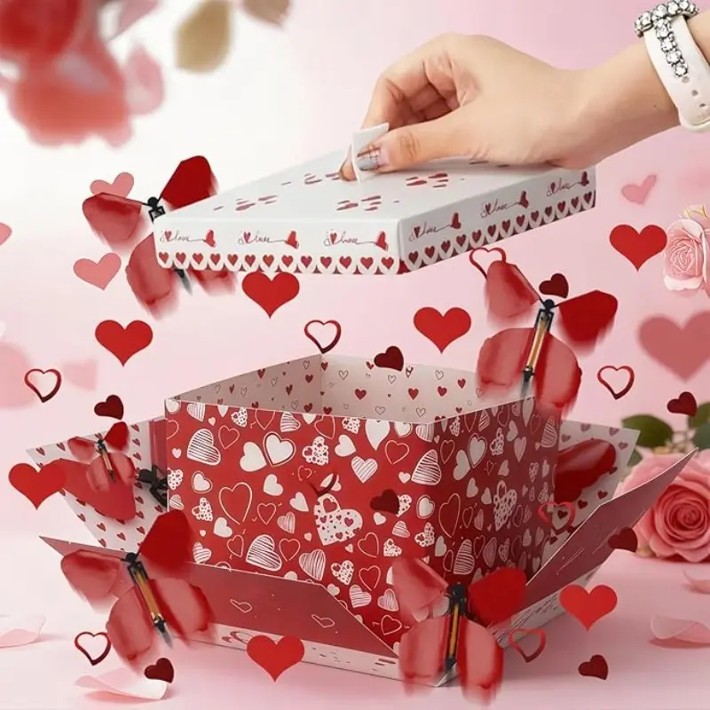 Heart Butterfly Explosion Surprise Box, Beautiful Classy Romantic Gift Box, Elegant Reusable Paper, Includes Dual Layer Box, Butterflies, Cards, Hearts, Perfect for Holidays