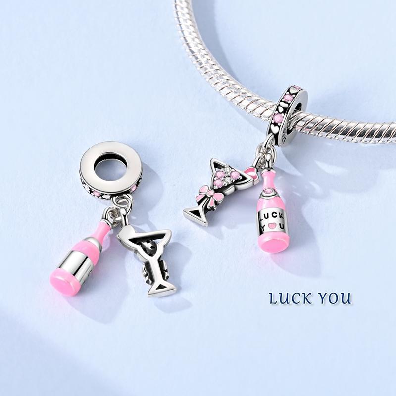 Pink series Charms Plata De Ley 925 Original Heart Pet Cat Dog Bow Handbag luggage Charm Beads Fits Bracelet DIY Jewelry Making