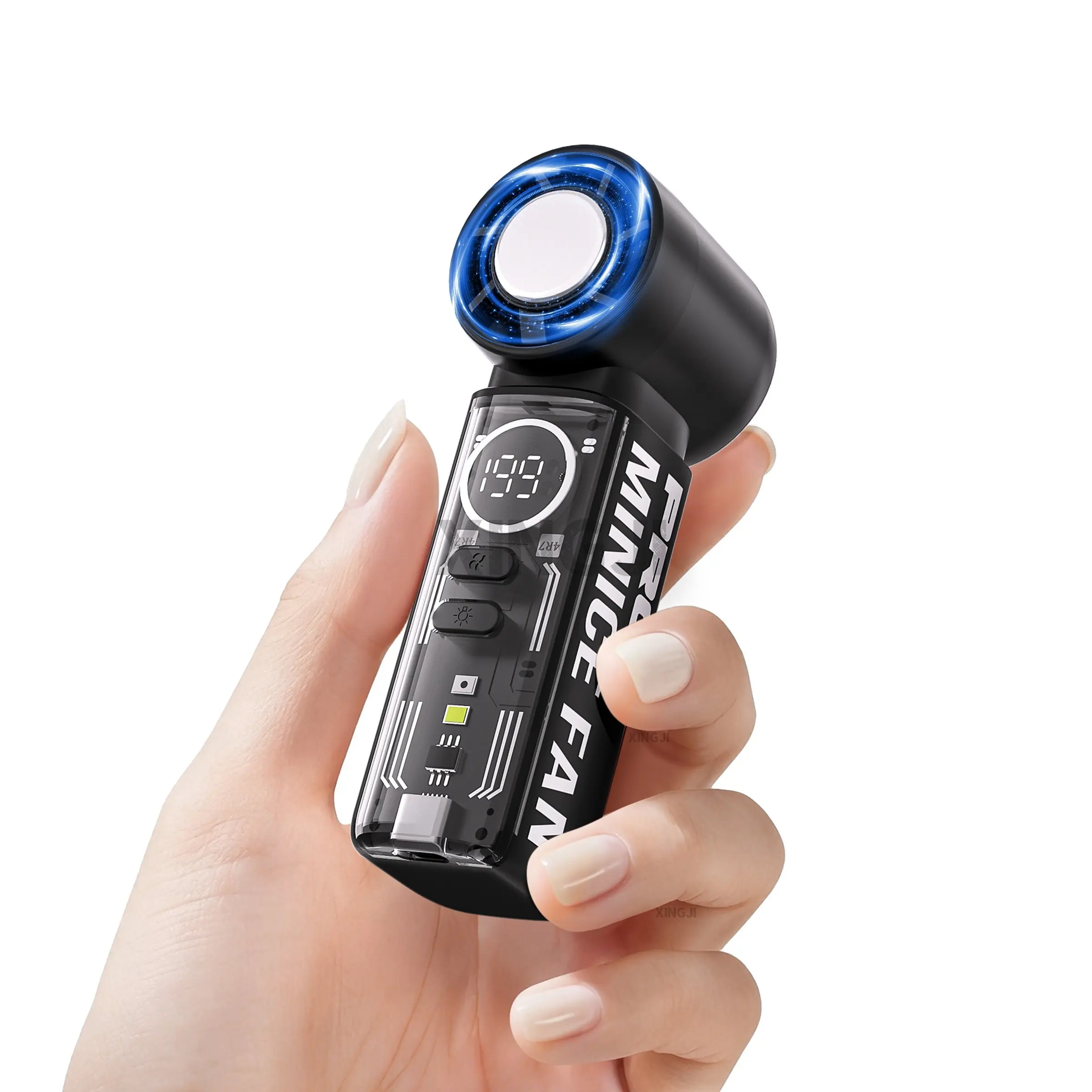 Mini Cooling Fan Portable - Cute Handheld Turbo Fan with Flashlight USB Rechargeable, 5 Speeds, Small Hand Personal Travel Essentials for Women, Summer, Lash, Makeup, Handheld Pocket Fan