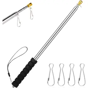 Portable Handheld Flagpole for Carrying, 8.2 ft / 2.5 m Stainless Steel Telescopic Handheld Flagpole,Lightweight, with Anti-Slip Grip，Suitable for flags of various sizes with 4 clips