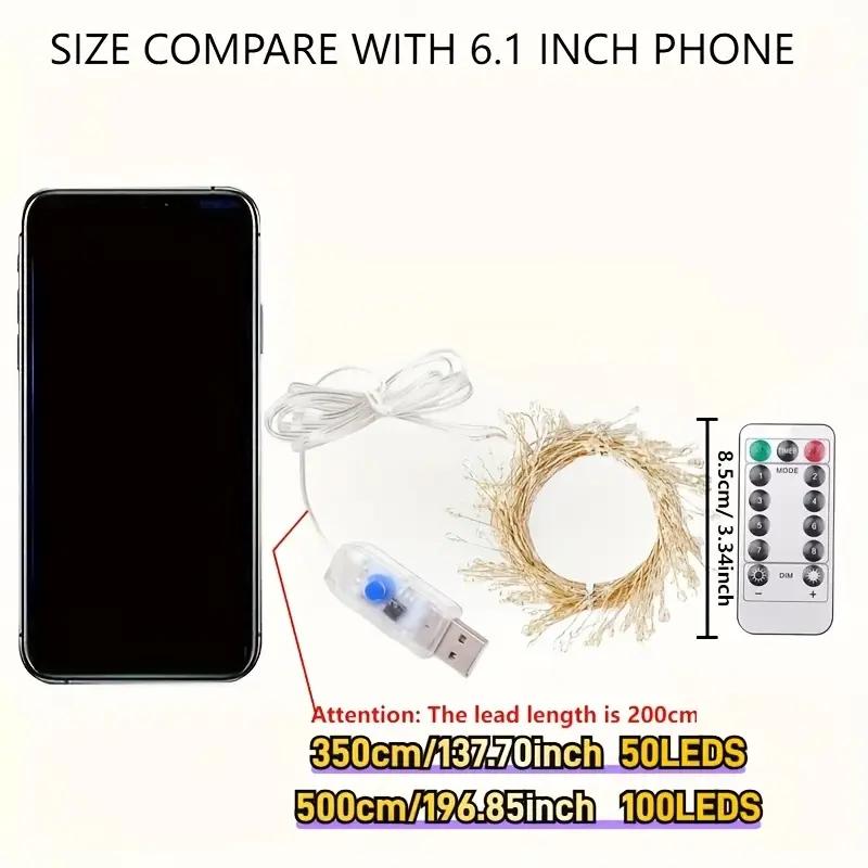 Warm White Light 100led/50led Firework String Lights, USB Powered Copper Wire, Indoor Decorative Party Christmas Tree Thanksgiving Decorations