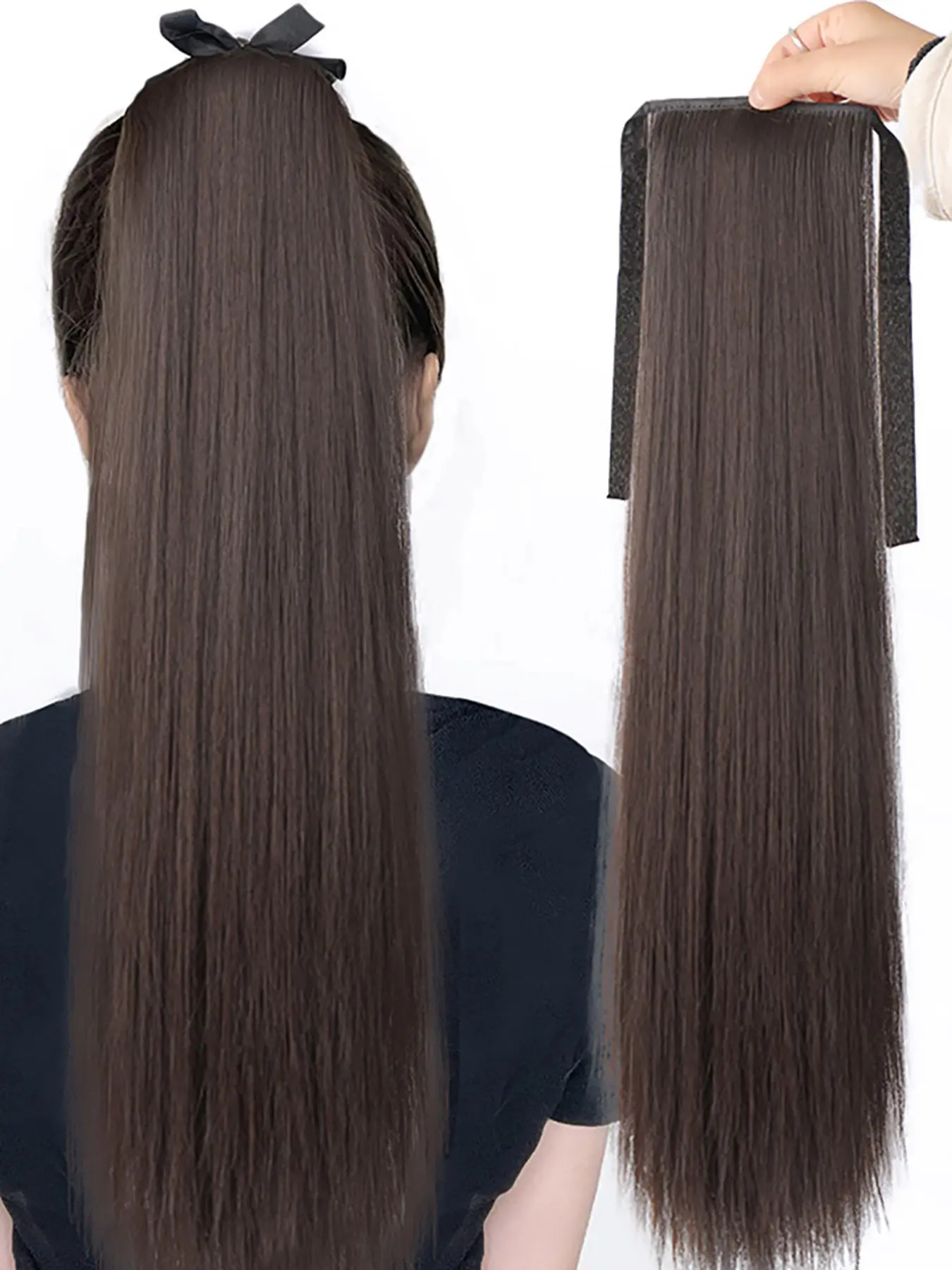 Long Hair Tie High Ponytail Natural Braids Medium-Length Ponytail Extensions, Real Hair Feel Breathable Synthetic Headpiece for Women Girls