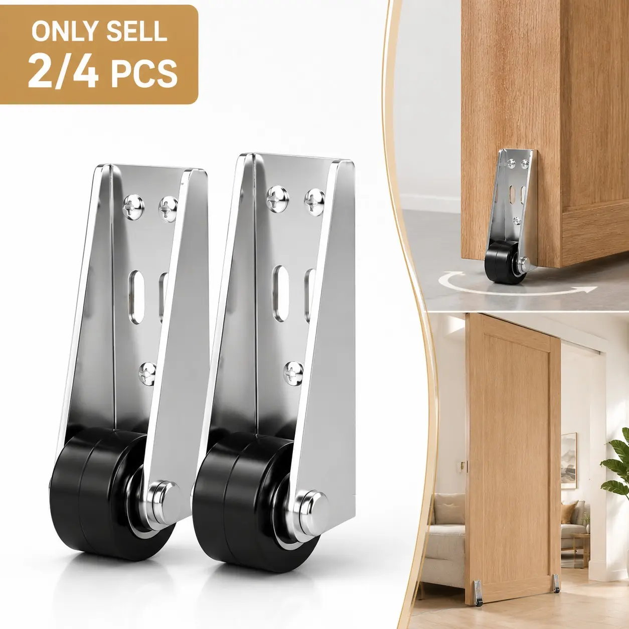 2/4 PCS Vertical Track Roller Wheel, Heavy Duty Sliding Door Bottom Guide, Load-Bearing Anti-Sag Sliding Door Bottom Rollers, Smooth Quiet Sliding, Easy to Install Replacement Parts for Barn Door, Interior Door, Wardrobe, Cabinet, Closet Organizer