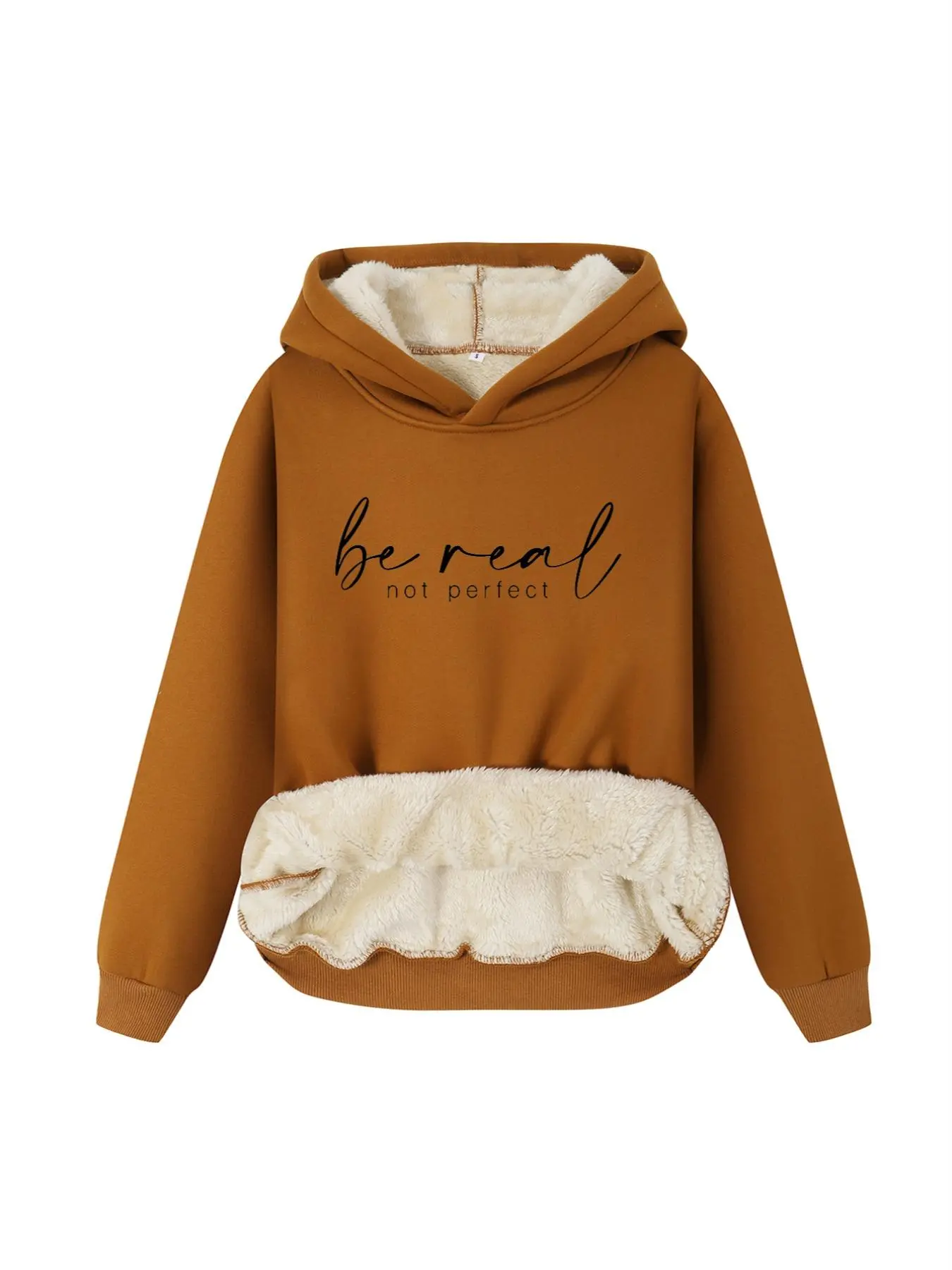 Women's Letter Print Drop Shoulder Thermal Lined Hoodie, Graphic Casual Hoodie, Casual Fitted Hoodie, Casual Cozy Sweatshirt, Long Sleeve Hooded Sweatshirt for Daily Outdoor Wear, Women Fall & Winter Clothes, Downtown Girl Clothes Essentials Hoodie