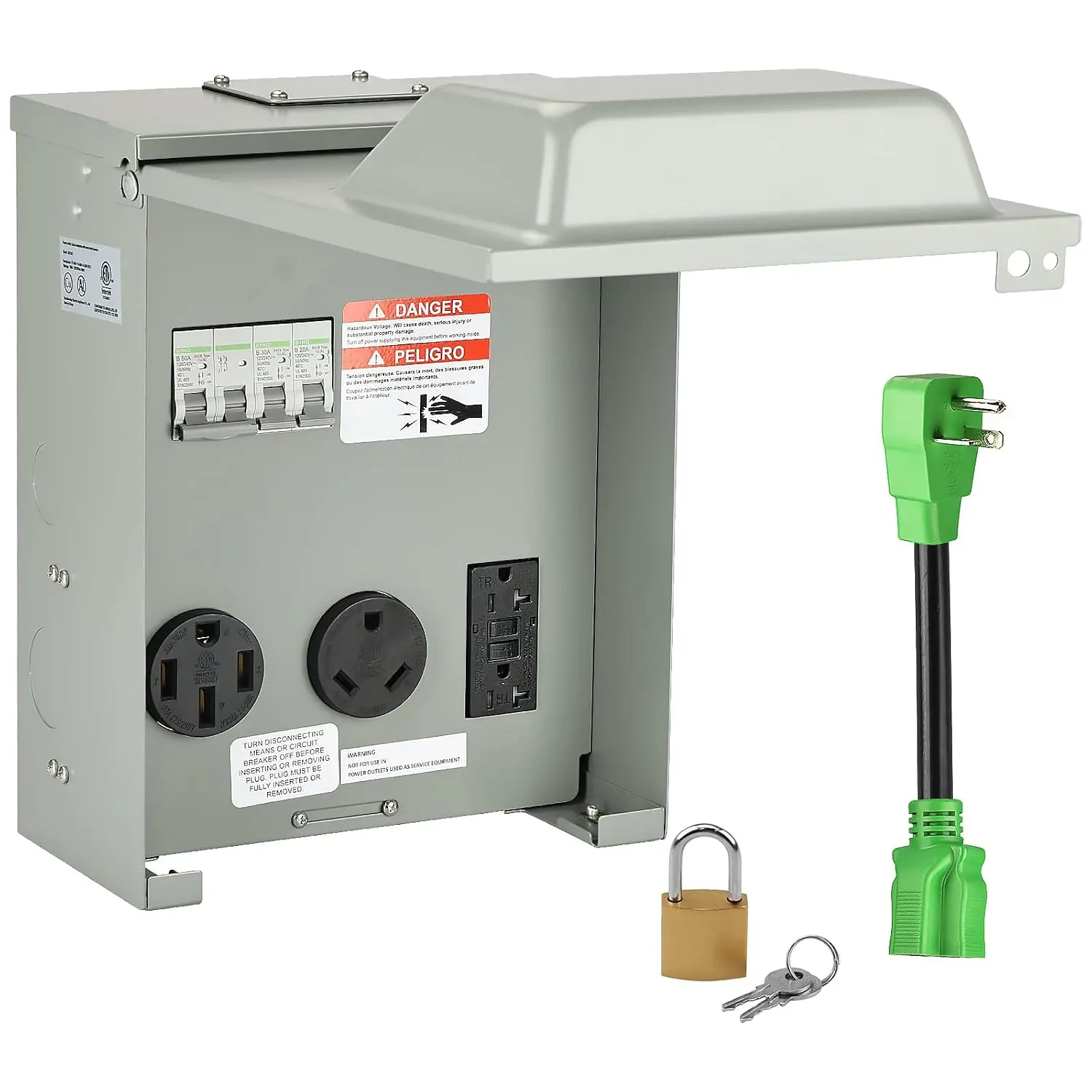 RV Temporary Power Outlet Panel, 20 30 50 Amp RV Receptacle | RV Electrical Outlet Panel with Breaker for RV, Camper, Travel , ETL Listed
