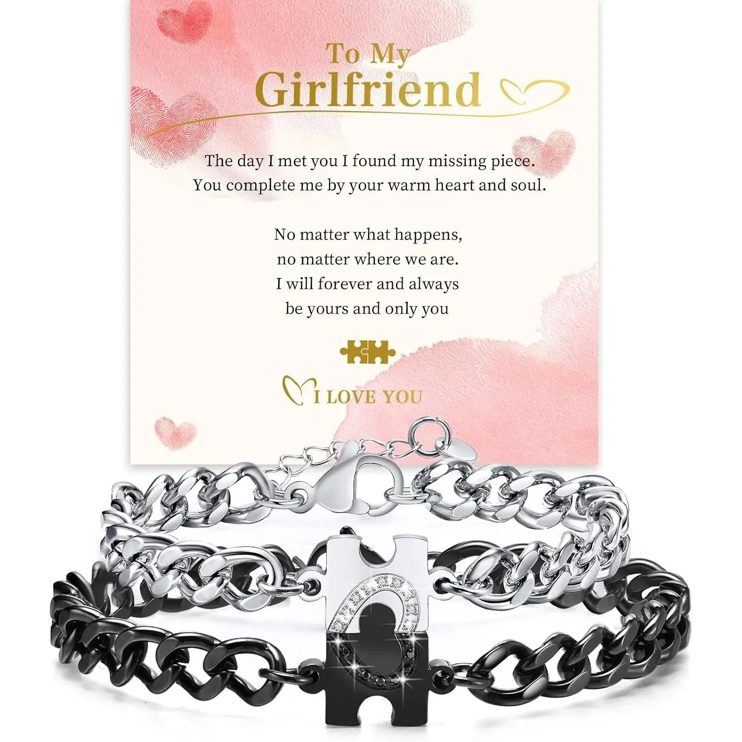 Matching Bracelets for Couples : Long Distance Relationship Gifts Puzzle Heart Stainless Steel Bracelets for Women Men His Hers Bracelets Set for Bf gf Husband Wife  Anniversary Promise