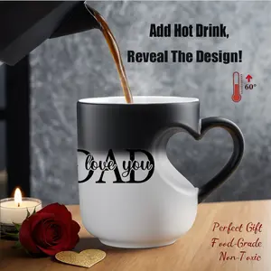 Magic Color - Changing mug Heart - Handle Mug,"I love you" Disegn Thermosensitive Ceramic Mug Happy fathers day gifts , 11 oz/330 ml,I love you dad mug Father's Day gift for father, daddy and he