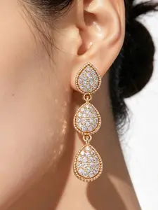 Elegant Drip Earrings with Micro-Set Artificial Zircon, Full Drill Design, European Style, Pure Copper Material, All Season Jewelry