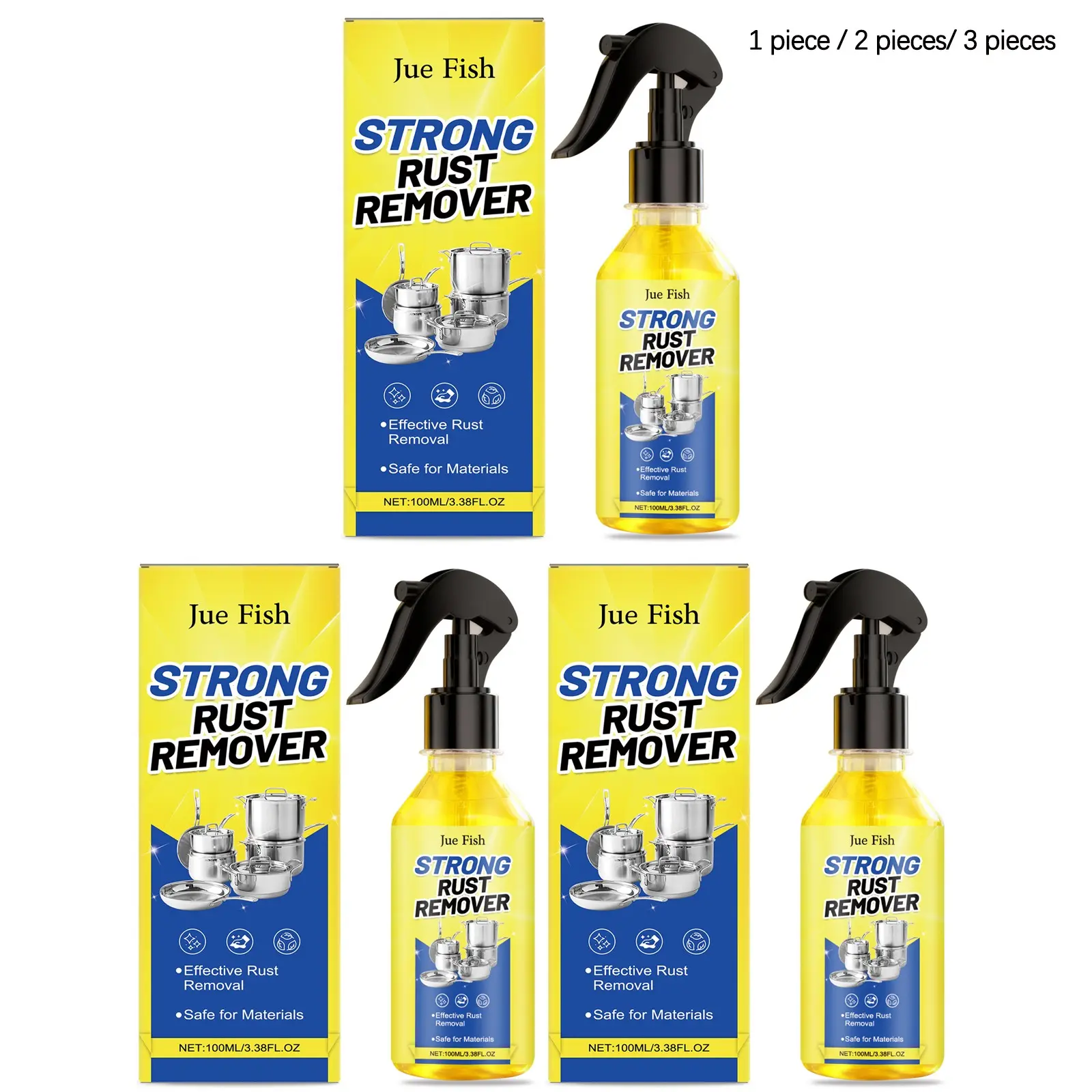 Metal Rust Remover (100ML/100ML*2/100ML*3), Dissolves Metal Surface Rust, Cleans Brightly, Multi-Purpose Cleaning Agent