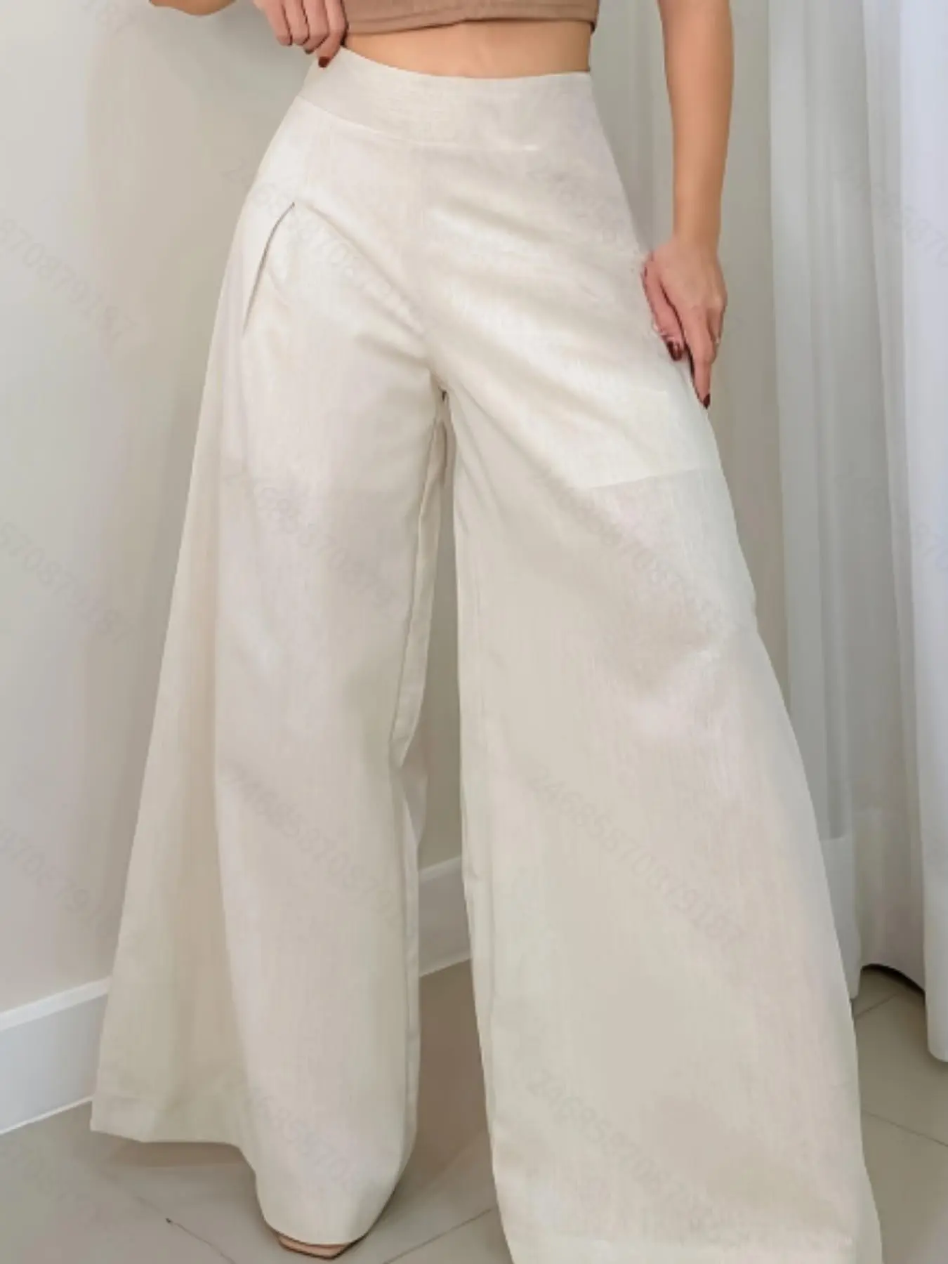 Women's New Solid Color Mid-Waist Wide Leg Pants, Perfect for Casual Outings, Comfortable and Stylish, Ideal for Everyday Wear