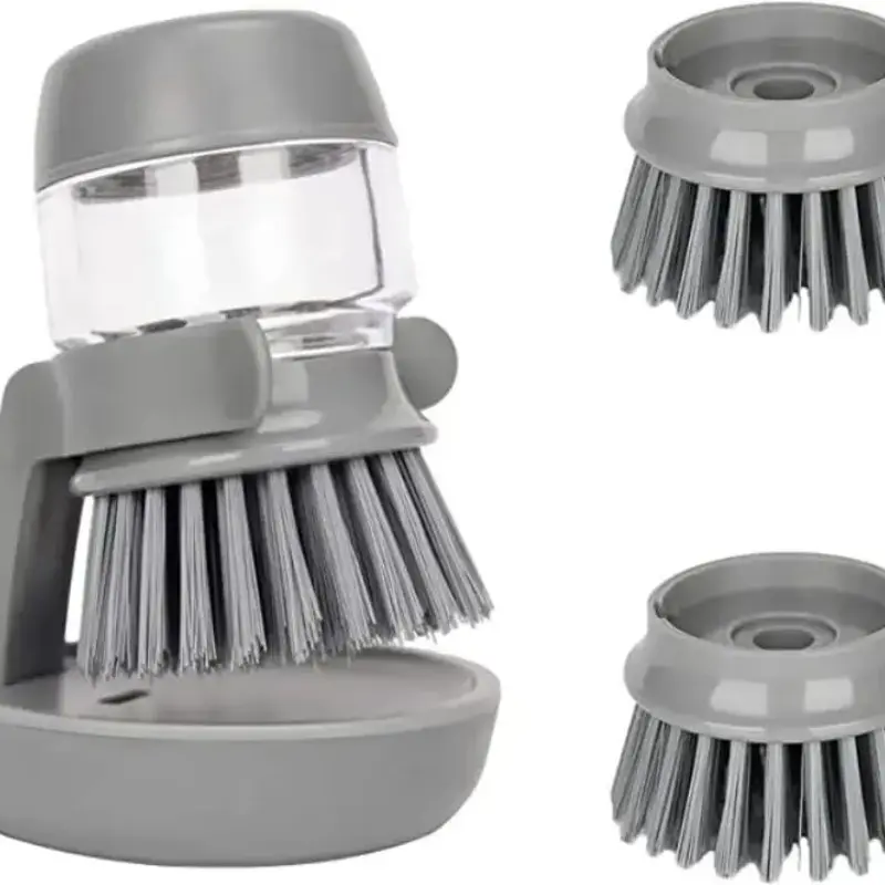 🧼 Soap Dispensing Pot Brush | Automatic Liquid Dish Brush | 1 Count, Gray/Green | Kitchen Cleaning Brush for Pots, Pans & Sink
