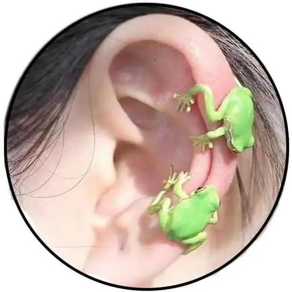 Female No-Piercing Cute Retro Green Frog Wrap Ear Cuff - Lizard Crawler Animal Jewelry, Unique Accessories for Cute Animals Lovers
