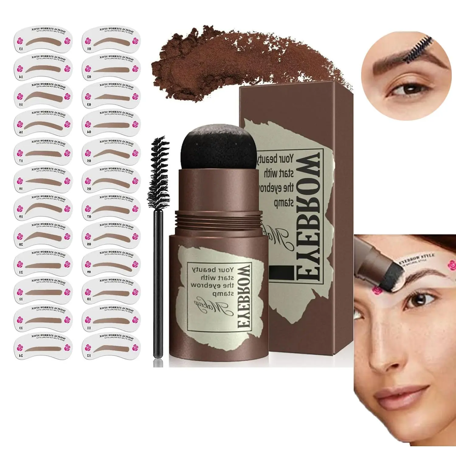 24 Washable Reusable Eyebrow Stamp and Stencil Kit, Smudge-Proof Long Lasting Natural Eyebrow Shaping Tool, Professional Beginner-Friendly Eyebrow Makeup Kit for Daily Brow Grooming