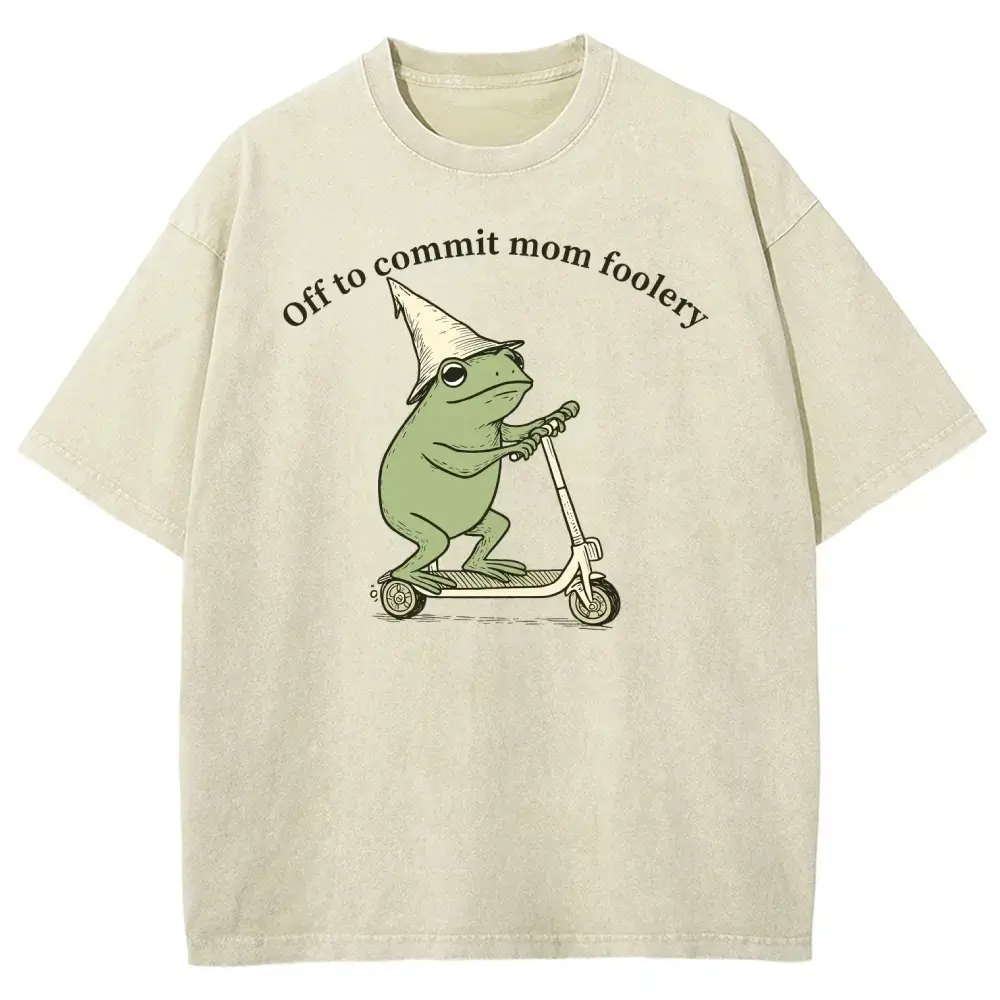 Off To Commit Mom Foolery Frog Scooter Tee |   Blessed Mama Soft Washed Mom Graphic T-Shirt