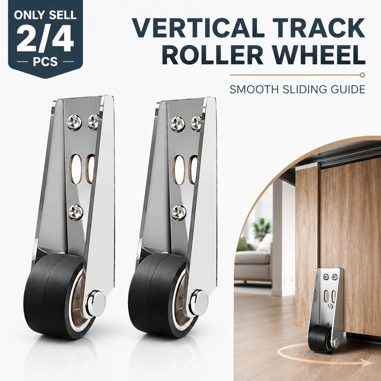 2/4 PCS Vertical Track Roller Wheel, Load-Bearing Capacity Durable Sliding Door Bottom Rollers, Heavy Duty Bottom Guide, Anti-Sag Smooth Quiet Silent Sliding Wheel Replacement for Barn Door, Closet, Cabinet, Wardrobe and Interior Door