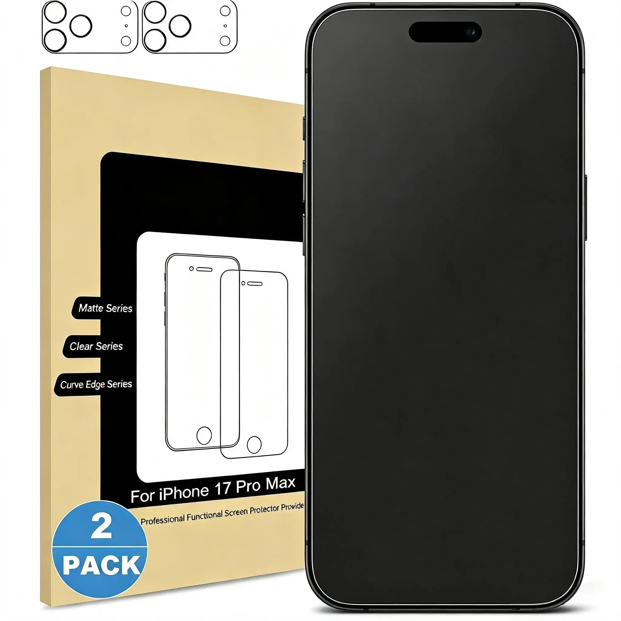 2 Pack Matte Glass Protective Screen Protector(No Privacy) for iPhone 17 16 15 14 13 12 11 Pro Max, Anti-Glare and Anti-Fingerprint, with Camera Lens Protector