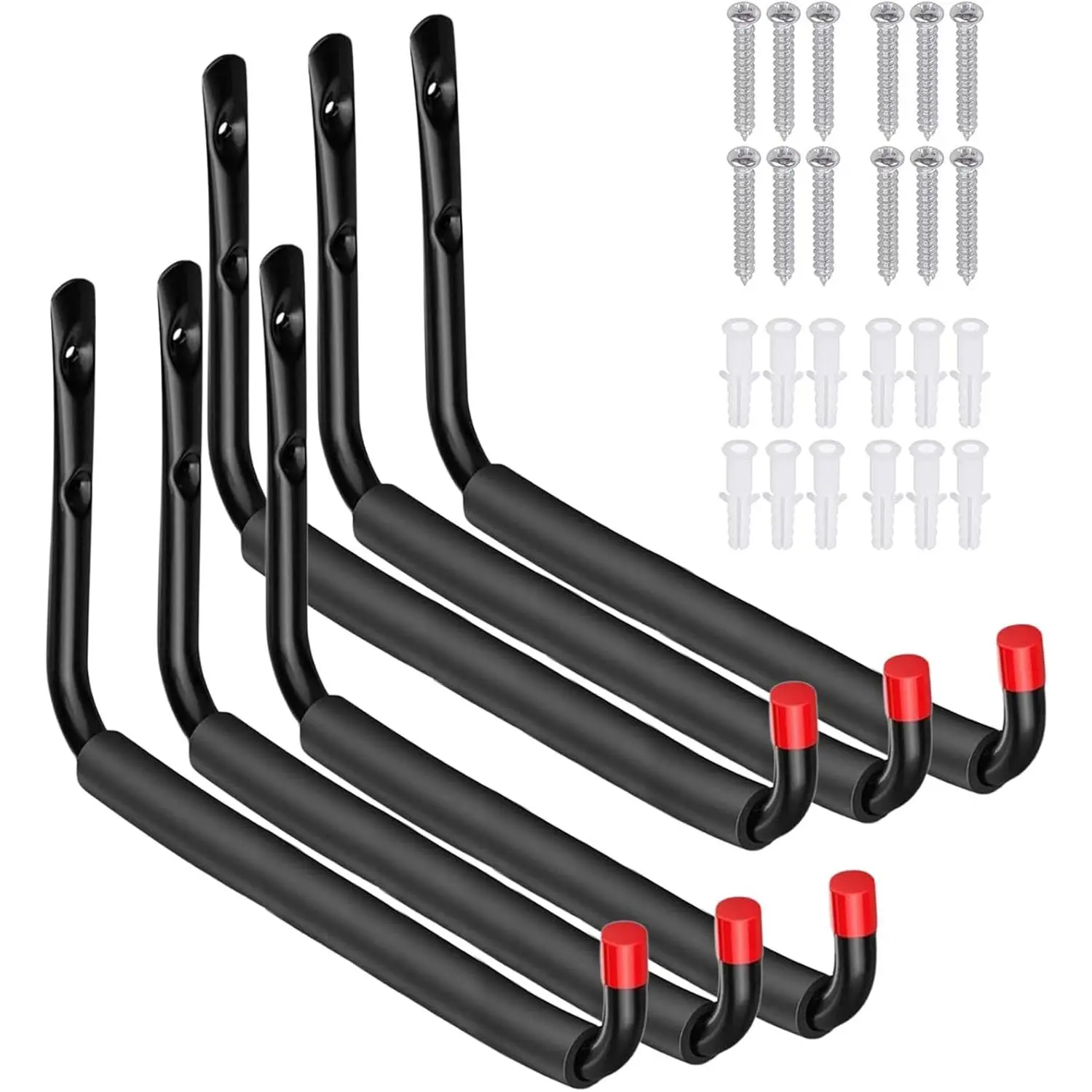 6-Pack Wall J-Hook Organizer Hanger with EVA Foam Padding, 15in Bike Storage Solution for Bikes, Kayaks, Tools, Hoses