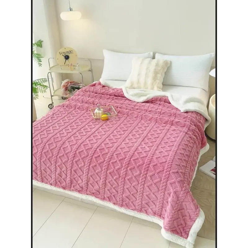 Plaid Velvet Lamb Fleece Blanket, Double-Sided Thick Warm, Chunky Blanket, Winter Sofa Use, Student Dorm Nap Cover, Cozy and Comfortable