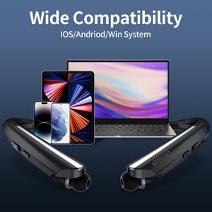 Bluetooth Headphones Retractable Neckband, Bluetooth Headset with Microphone Vibration Call, Stereo Noise Cancelling Earphones for Workout Sports Driving (Black)