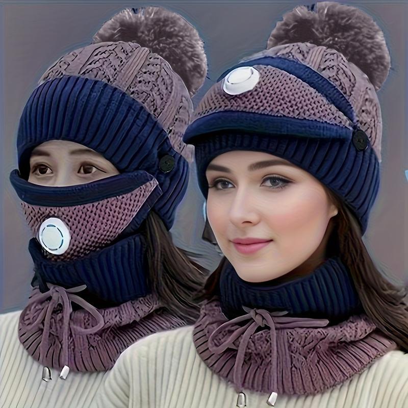 3PCS Women's Beanie Set with Mask and Scarf, Thickened Fleece Winter Hat for Ear Protection and Extra Warmth