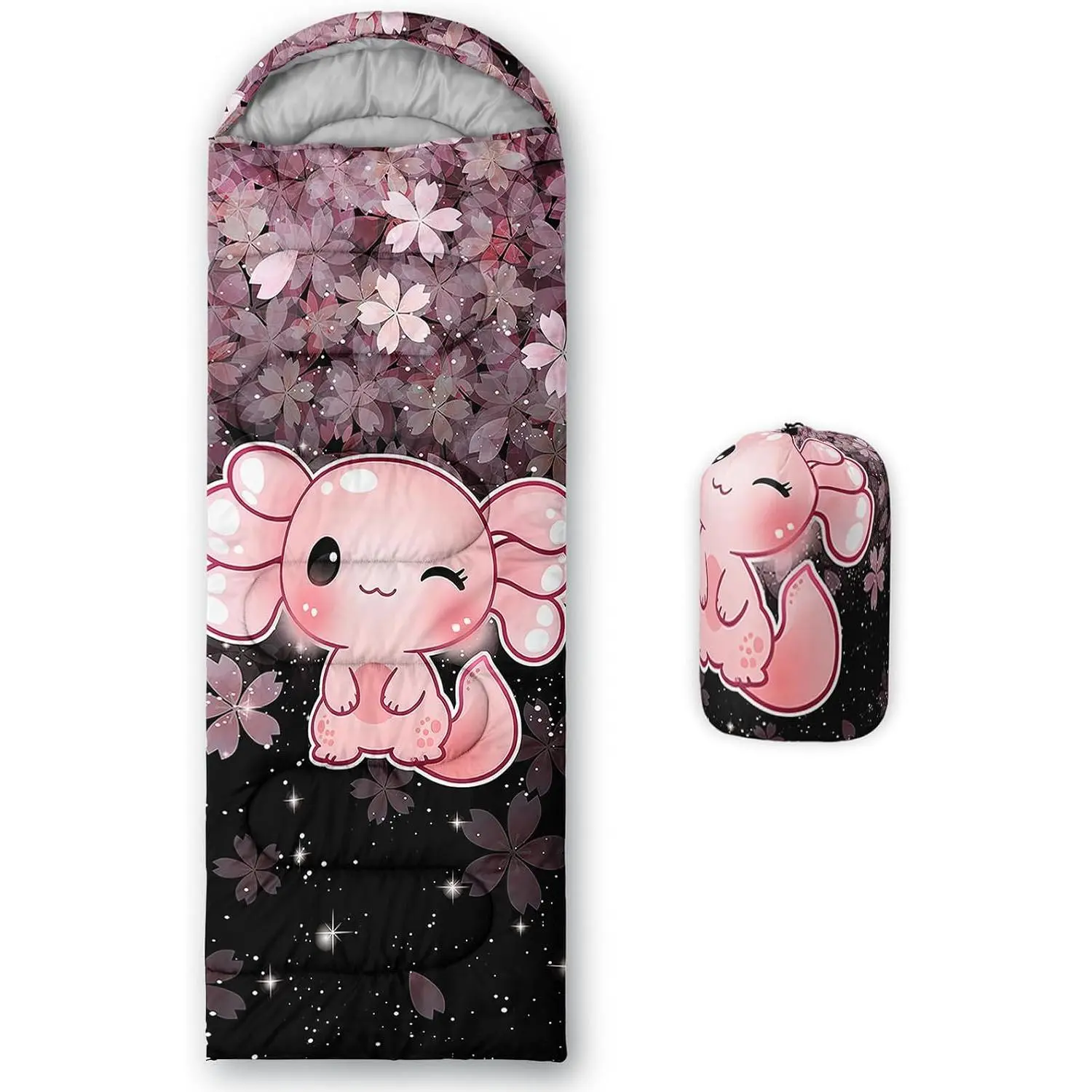 Axolotl Cute Camping Sleeping Bags, 3 Season Suitable for Warm & Cool Weather, Lightweight Waterproof Sleeping Bags for Adults & Kids, Ideal for Traveling and Outdoor Activities