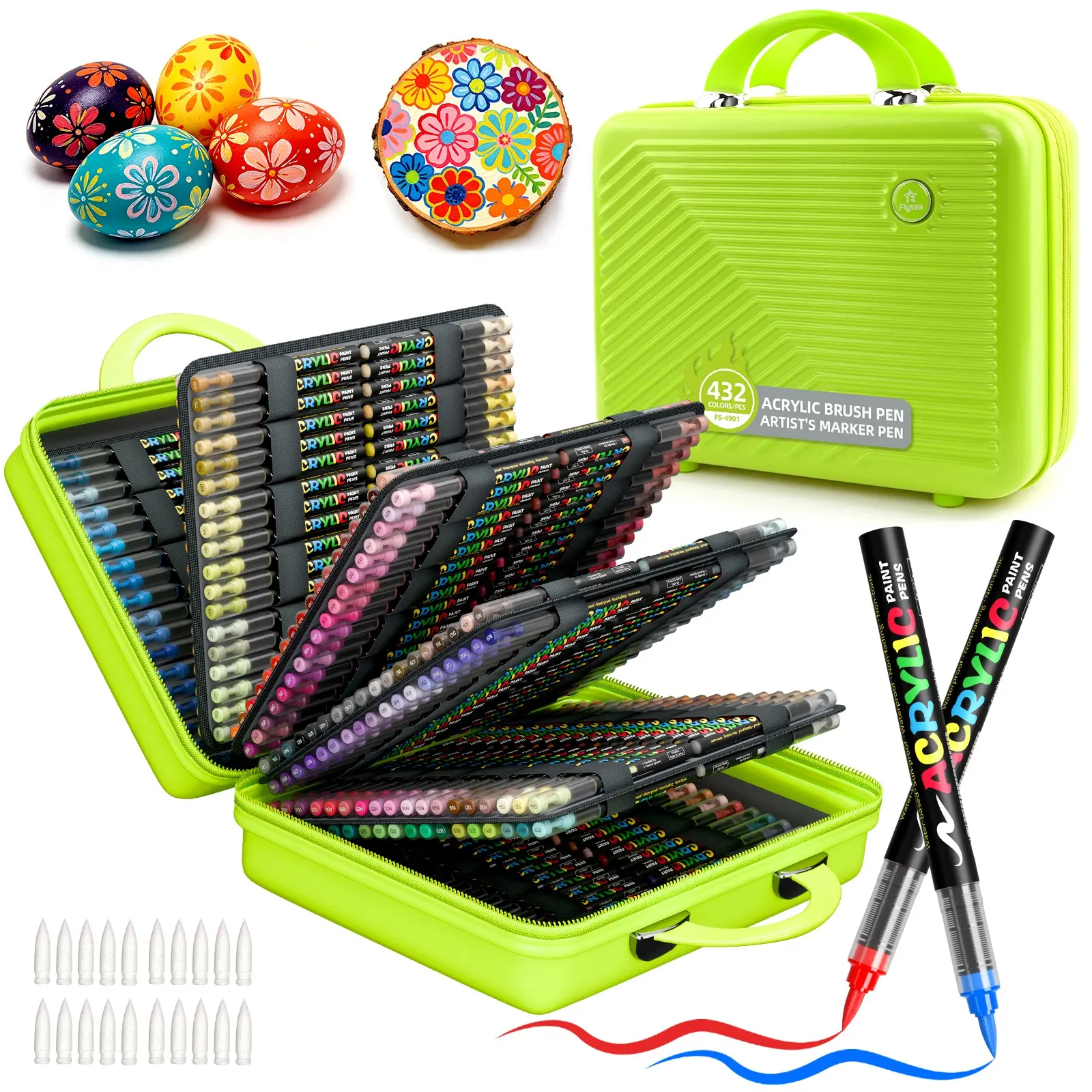 Fs-4901 Dual Soft Tip Acrylic Markers Set, 432 Colors, 1mm Fine Line & 5mm Wide Brush, Quick Dry, Waterproof, Portable Storage Box Included