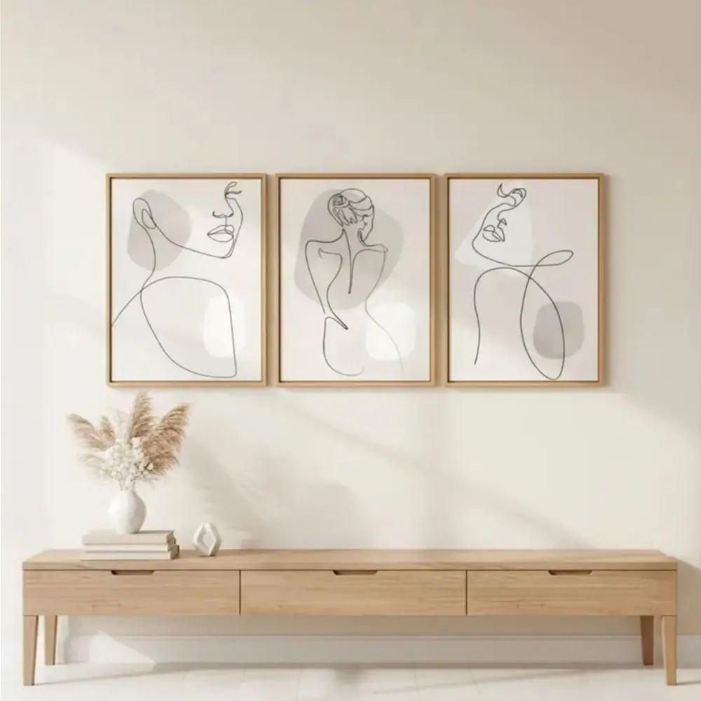 3-piece Modern Minimalist Abstract Line Figure Triptych Art Prints, Entryway Wall Decor, Minimalist Home Style, Framed and Unframed Options Available