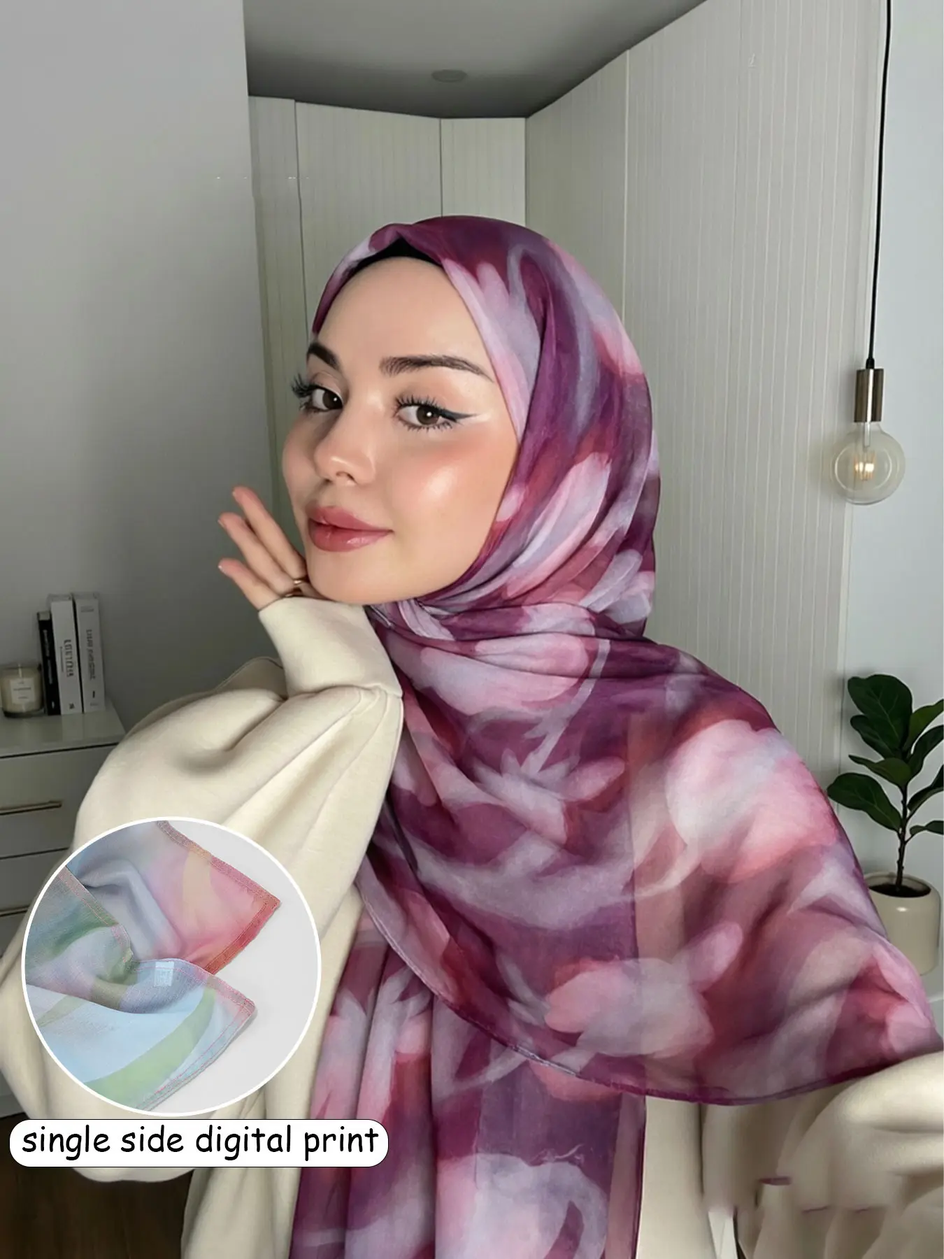 Blue Rose Hijab Scarf, Elegant Women's Headscarf, Fashion Floral Shawl, Comfortable Breathable Beach Wrap, Muslim Daily Wear