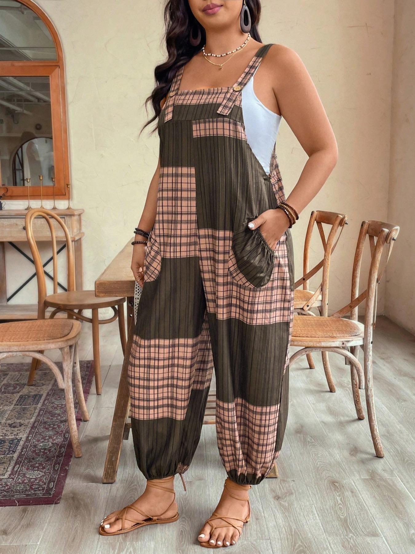 【Plus Size】Jumpsuit, Casual Comfy Sleeveless Jumpsuit for Daily Wear, Women's Plus Clothing for All Seasons 【Plus Size】Jumpsuit, Casual Comfy Sleeveless Jumpsuit for Daily Wear, Women's Plus Clothing for All Seasons