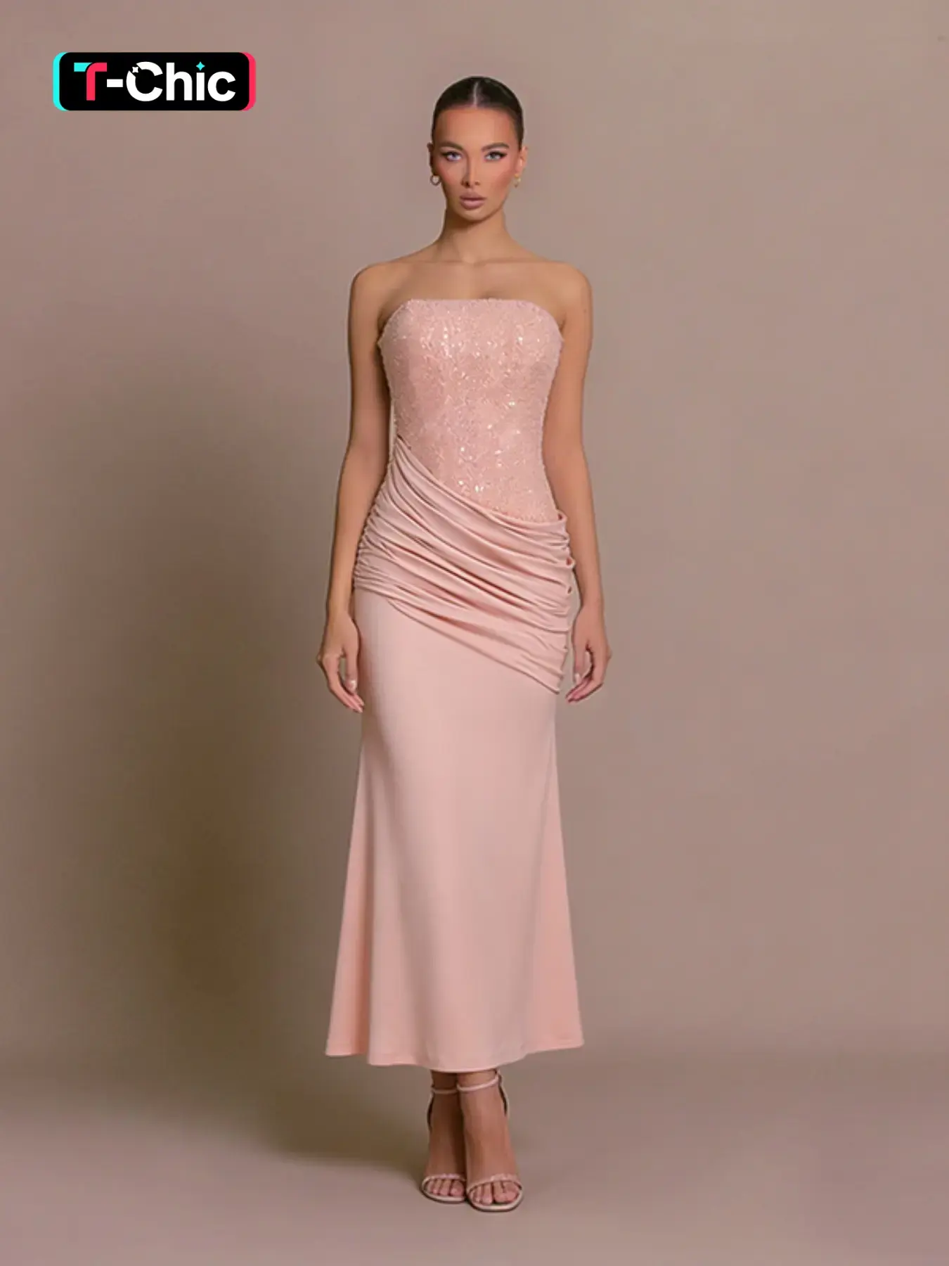 Elegant Women's Strapless Textured Evening Gown Dress, Chic Formal Wear for Special Occasions, Stylish Party Dress for Ladies, Cocktail Party Dresses