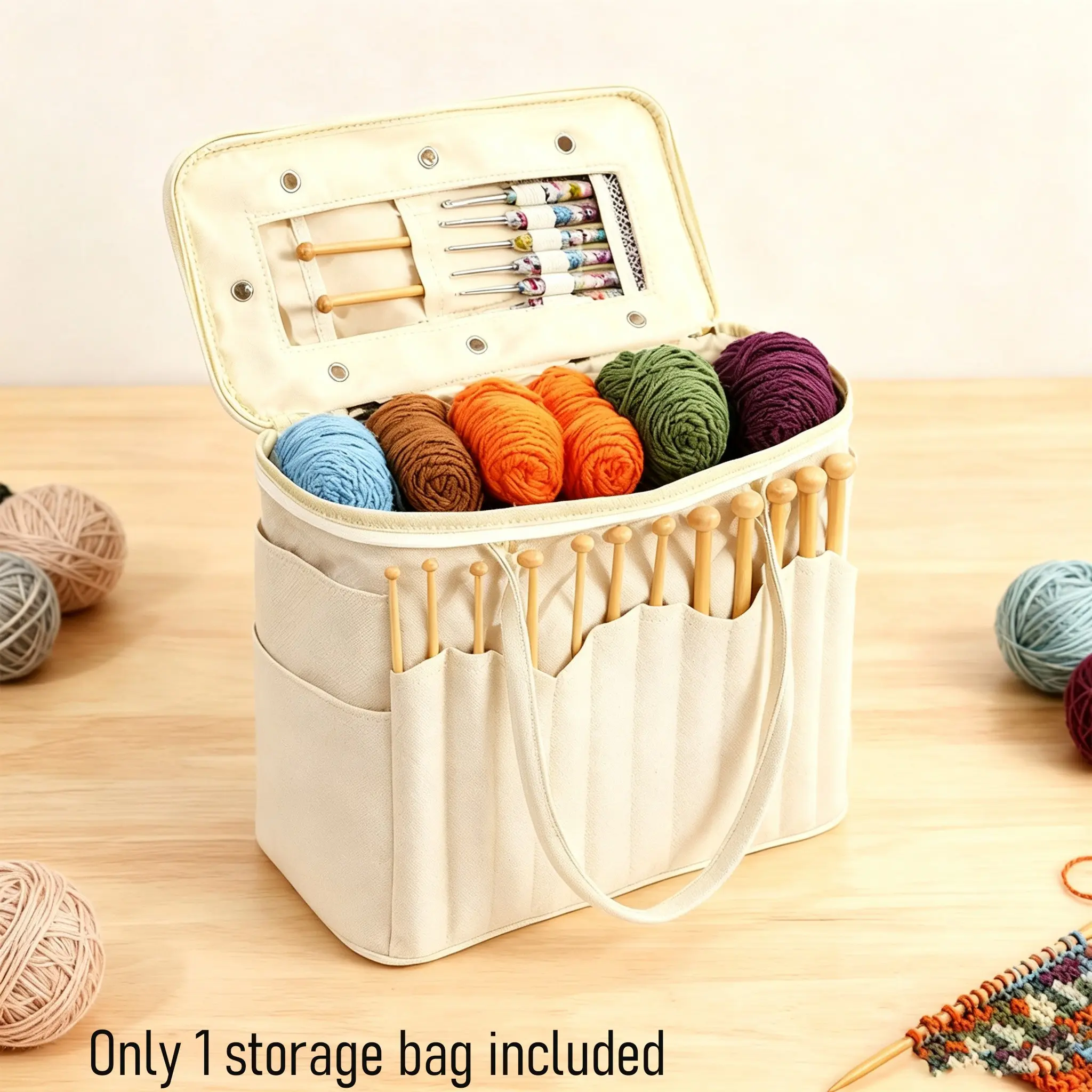 Large Capacity Yarn Storage Bag, Multi-Layer Portable Crochet Tool Organizer, Dust-Proof Handbag for Outdoor Travel, Home Use