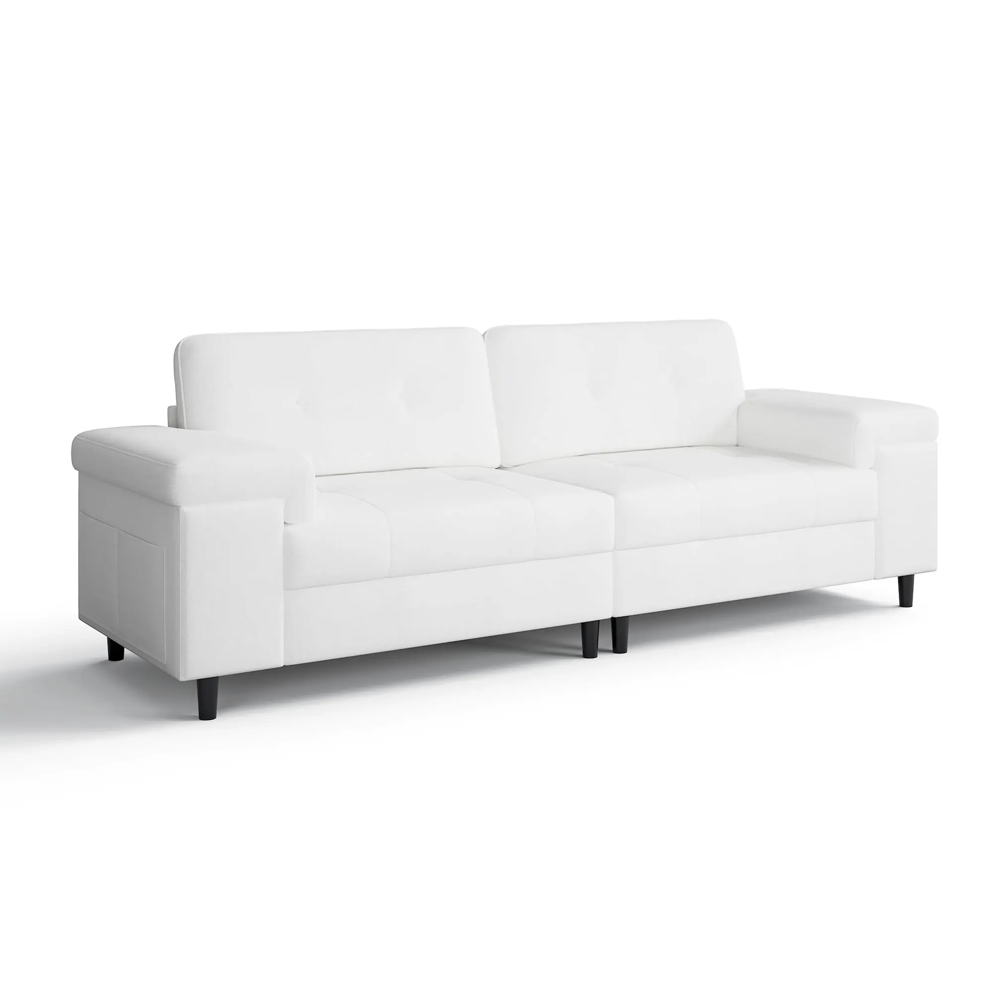 Modern 85" Chenille 3-Seater Sofa Couch - Deep Seat, Adjustable Wide Armrests, Button-Tufted Velvet Backrest, High-Density Foam, Easy Assembly - For Living Room, Bedroom - Light Gray/Beige